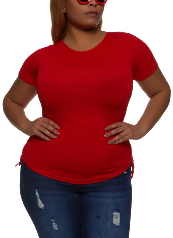 Plus Size Rib Knit Ruched Short Sleeve Top sold by Rainbow