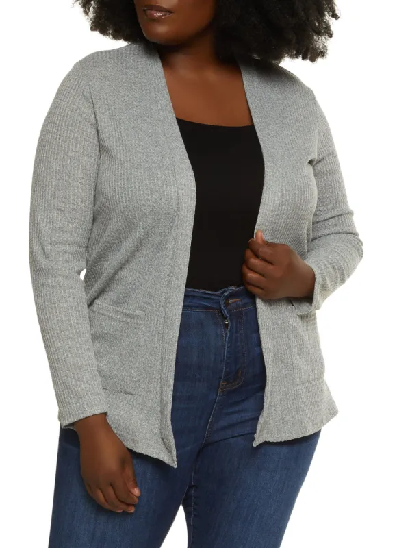 Plus Size Waffle Knit Open Front Cardigan sold by Rainbow