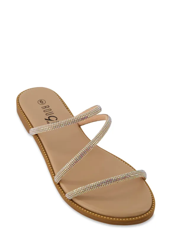 Strappy Rhinestone Slide Sandals sold by Rainbow