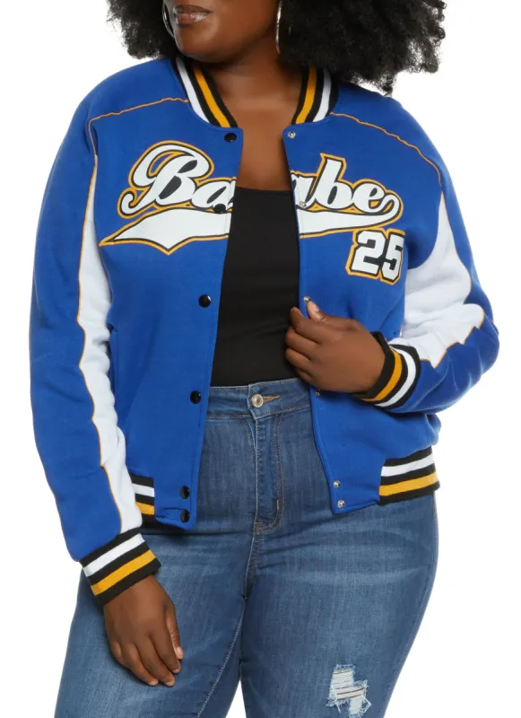 Plus Size Color Block Babe 25 Baseball Jacket sold by Rainbow