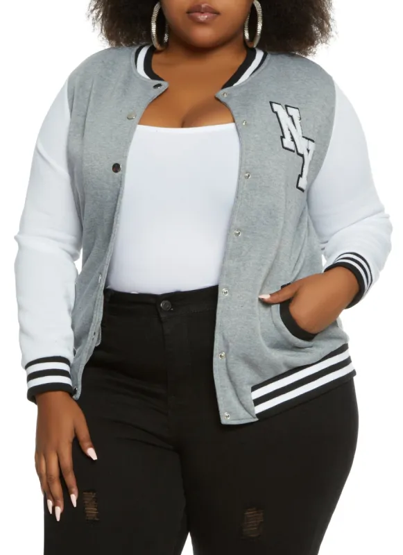 Plus Size Color Block Letterman Jacket sold by Rainbow