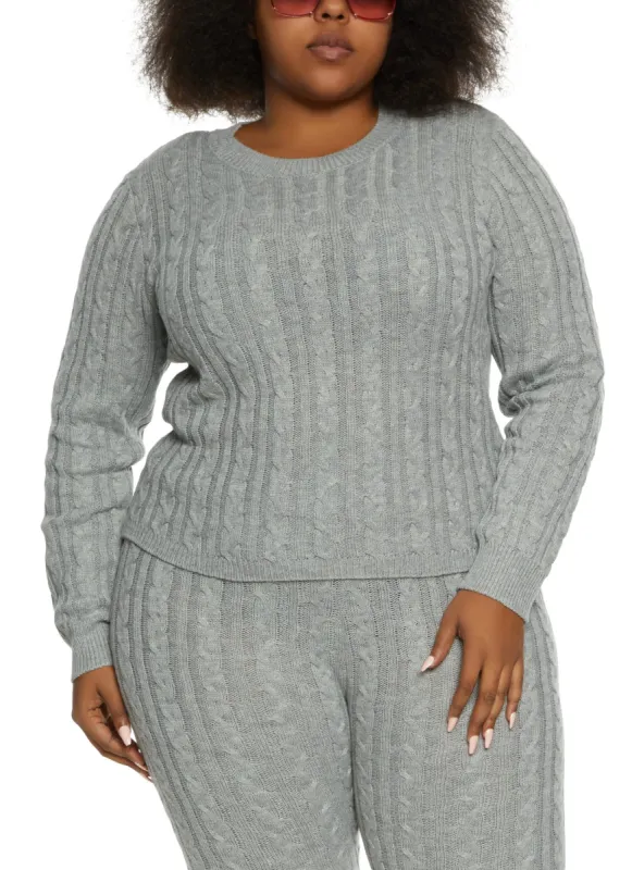 Plus Size Solid Cable Knit Sweater sold by Rainbow