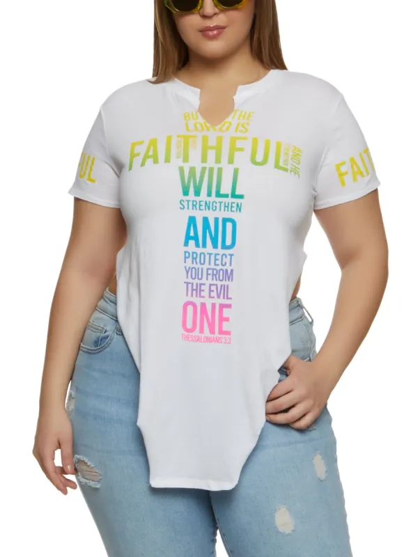 Plus Size Faithful Graphic Notch Neck Top sold by Rainbow