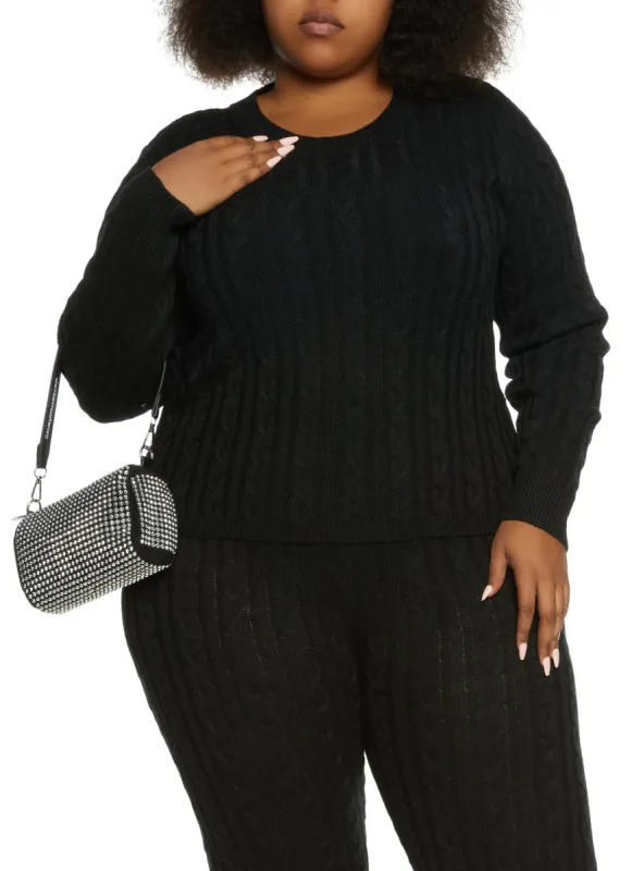 Plus Size Solid Cable Knit Sweater sold by Rainbow