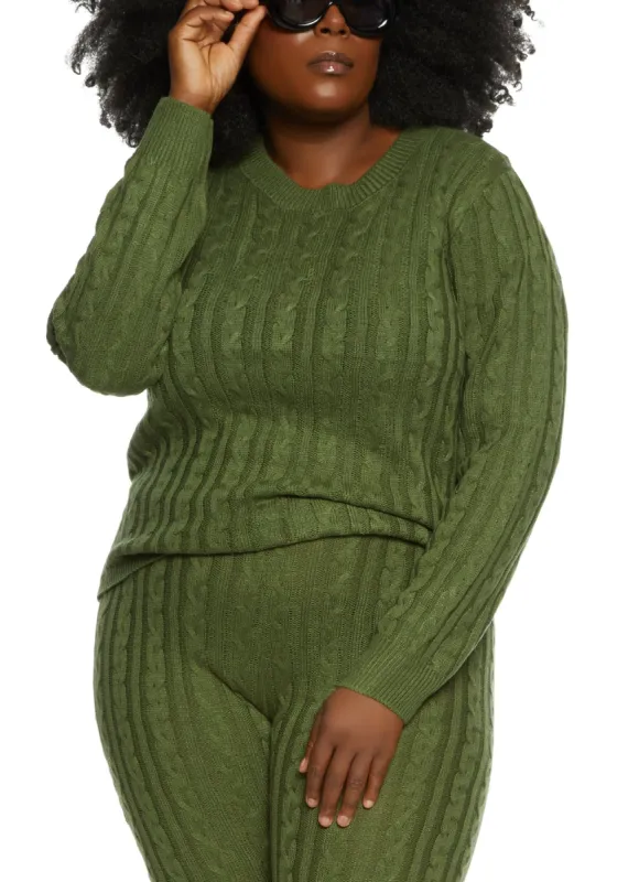 Plus Size Solid Cable Knit Sweater sold by Rainbow