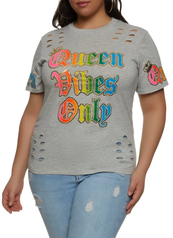Plus Size Queen Vibes Only Laser Cut Tee sold by Rainbow