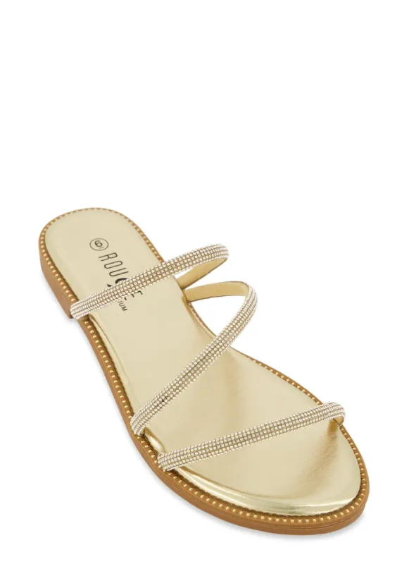 Strappy Rhinestone Slide Sandals sold by Rainbow