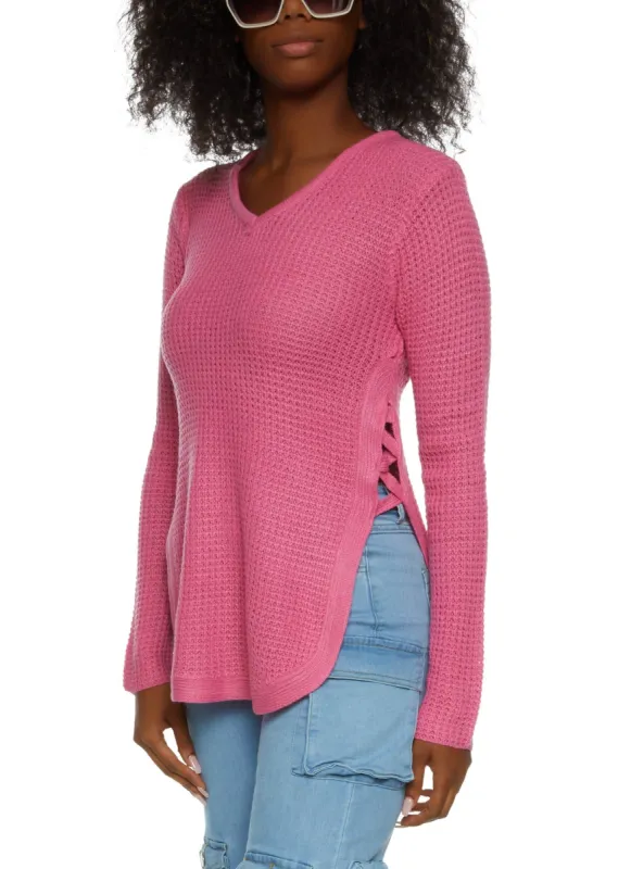 Caged Side Slit Tunic Sweater sold by Rainbow