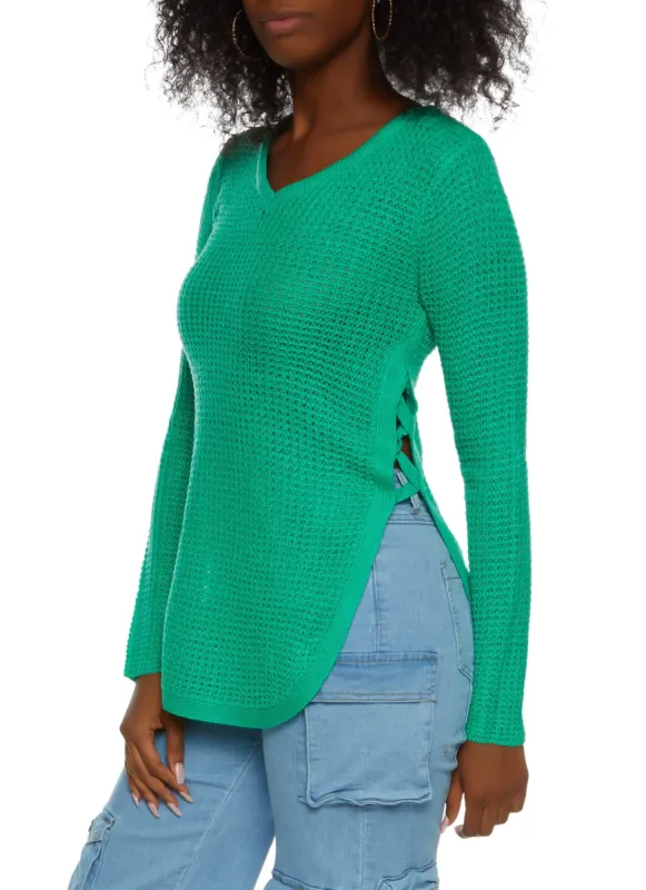 Caged Side Slit Tunic Sweater sold by Rainbow