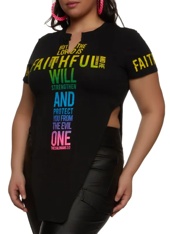 Plus Size Faithful Graphic Notch Neck Top sold by Rainbow