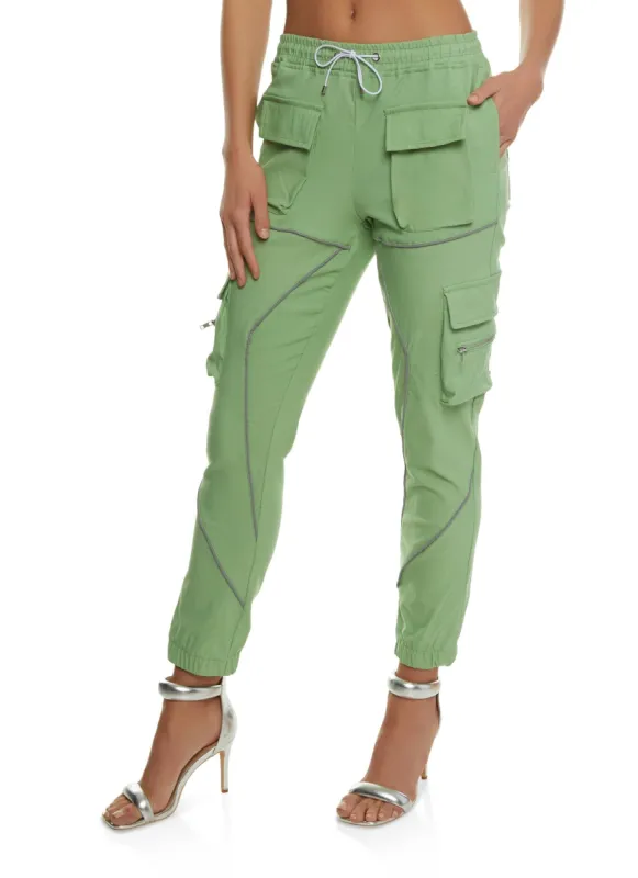 Contrast Piping Drawstring Cargo Joggers sold by Rainbow