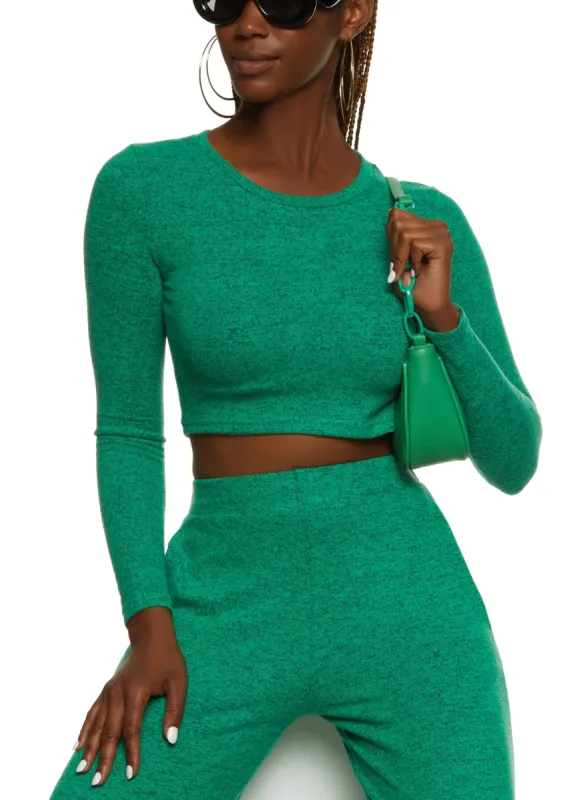 Brushed Knit Crew Neck Crop Top sold by Rainbow