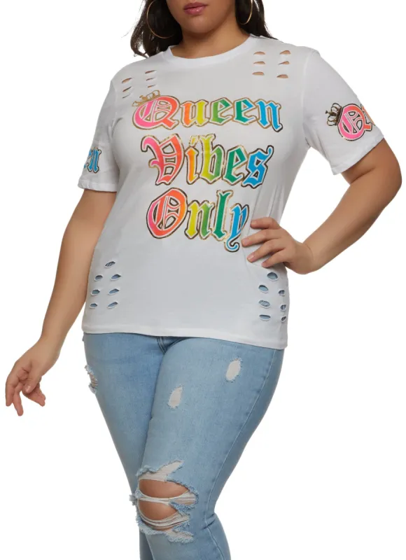 Plus Size Queen Vibes Only Laser Cut Tee sold by Rainbow
