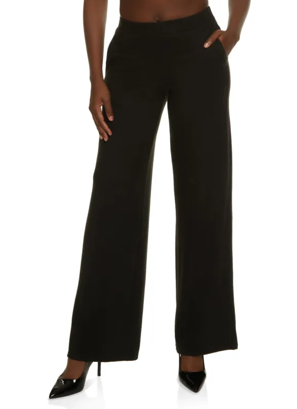 Brushed Knit High Waist Wide Leg Pants sold by Rainbow
