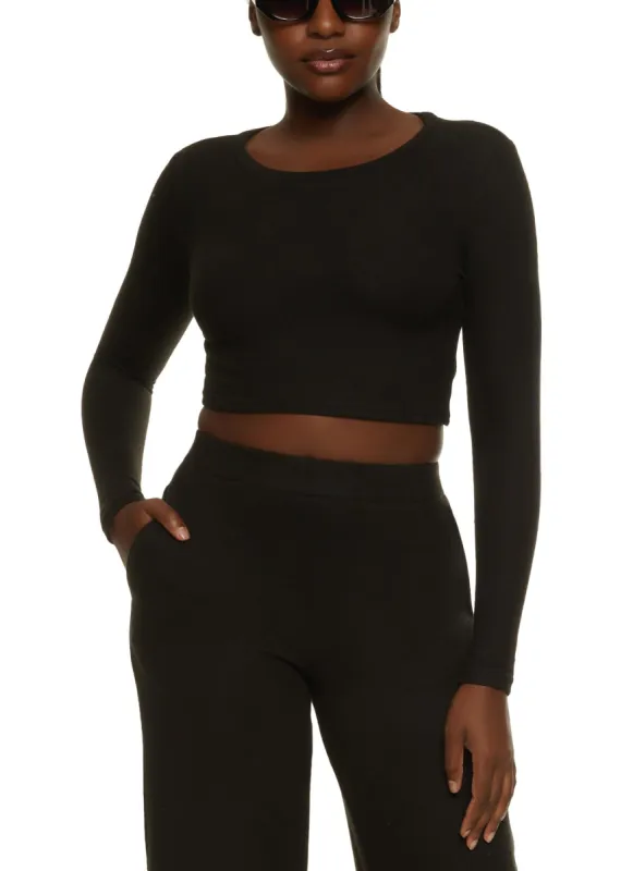 Brushed Knit Crew Neck Crop Top sold by Rainbow