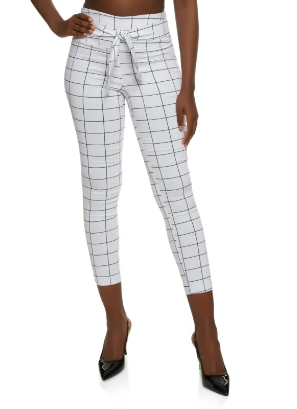 Windowpane Print Tie Front Dress Pants sold by Rainbow