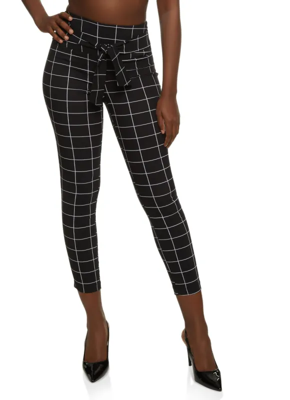 Windowpane Print Tie Front Dress Pants sold by Rainbow