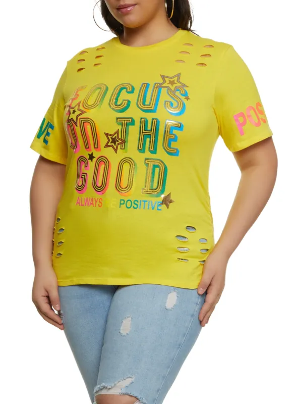 Plus Size Focus On The Good Always Be Positive Tee sold by Rainbow