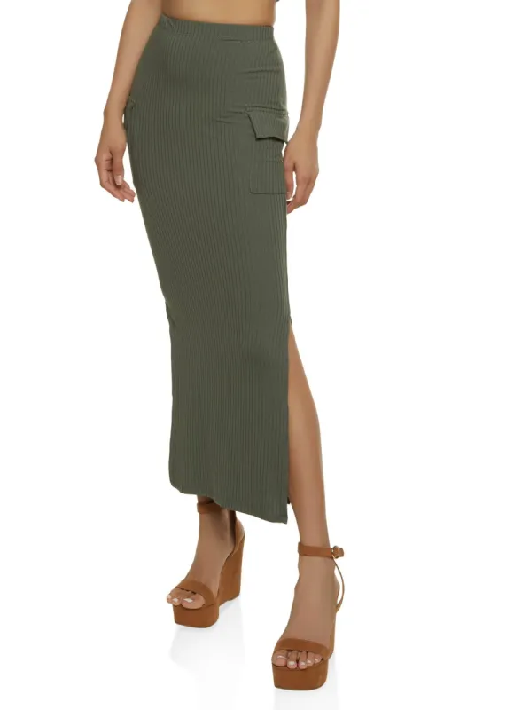High Waist Cargo Pocket Maxi Skirt sold by Rainbow