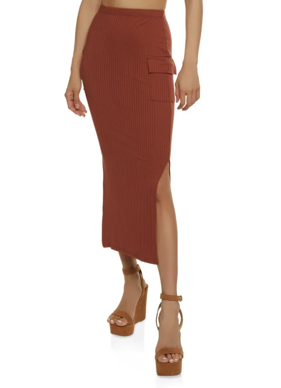 High Waist Cargo Pocket Maxi Skirt sold by Rainbow