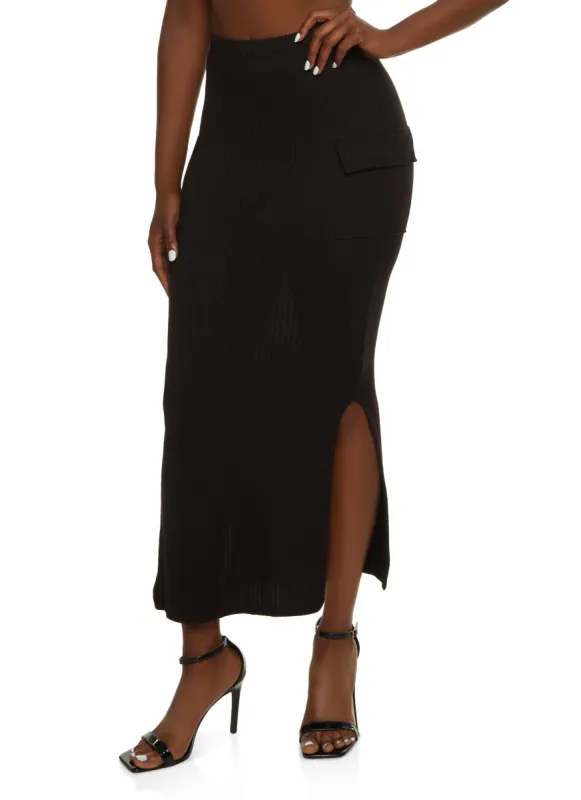 High Waist Cargo Pocket Maxi Skirt sold by Rainbow