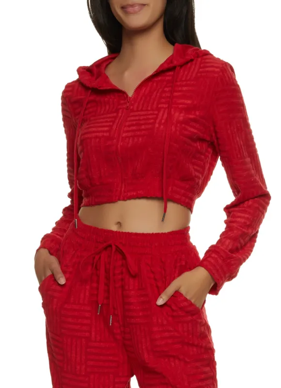 Chenille Zip Front Cropped Hooded Sweatshirt sold by Rainbow