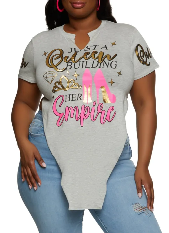 Plus Size Just A Queen Hanky Hem Graphic Tee sold by Rainbow