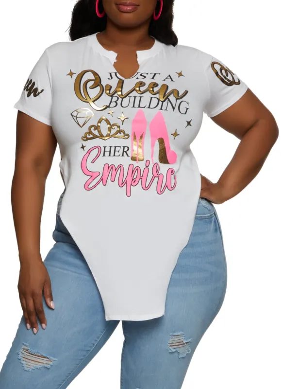 Plus Size Just A Queen Hanky Hem Graphic Tee sold by Rainbow