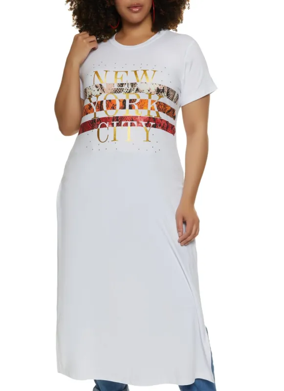 Plus Size Rhinestone New York City Maxi Tee sold by Rainbow