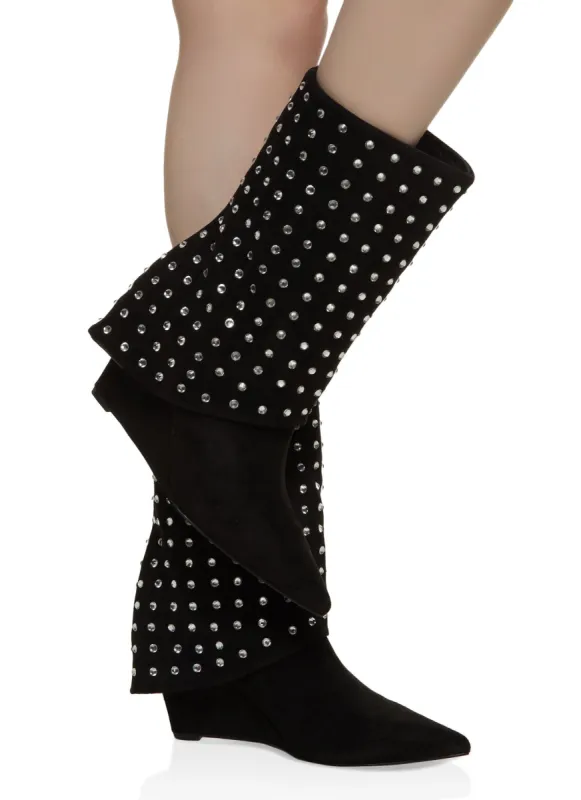 Studded Fold Over Wedge Booties sold by Rainbow