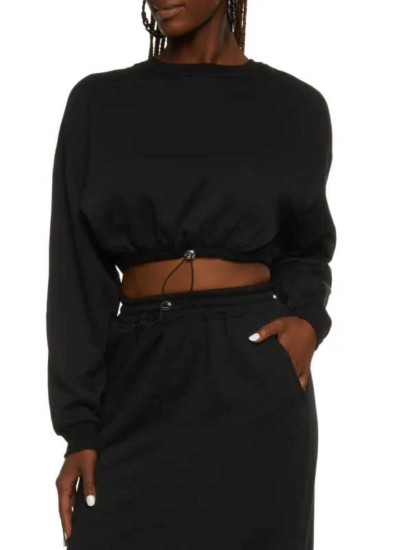 Toggle Drawstring Hem Cropped Sweatshirt sold by Rainbow