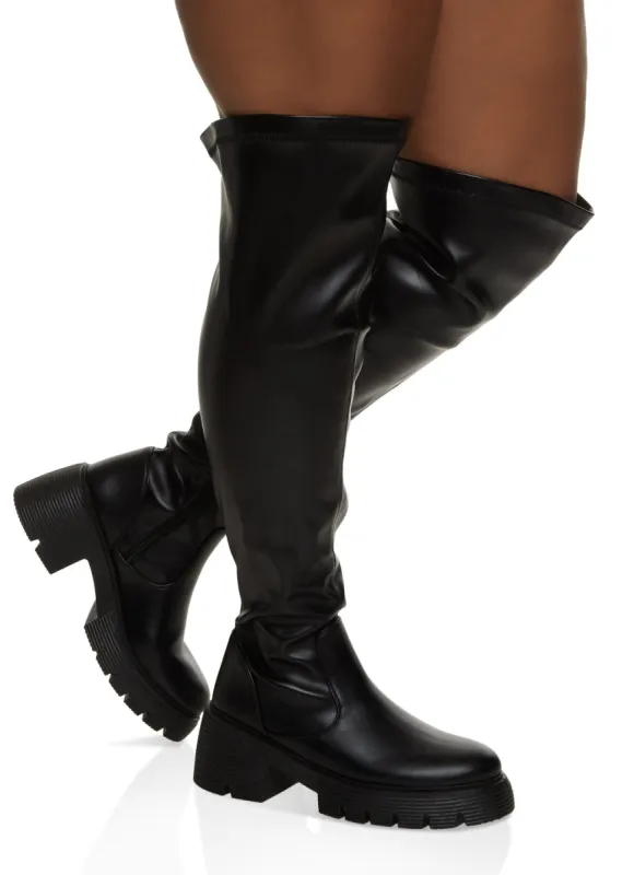 Lug Sole Wide Calf Over The Knee Boots sold by Rainbow
