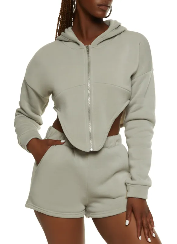 Fleece V Cut Zip Up Cropped Hoodie sold by Rainbow