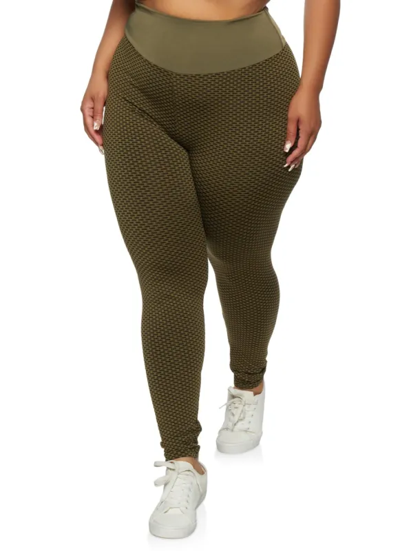 Plus Size Wide Waist Honeycomb Knit Leggings sold by Rainbow
