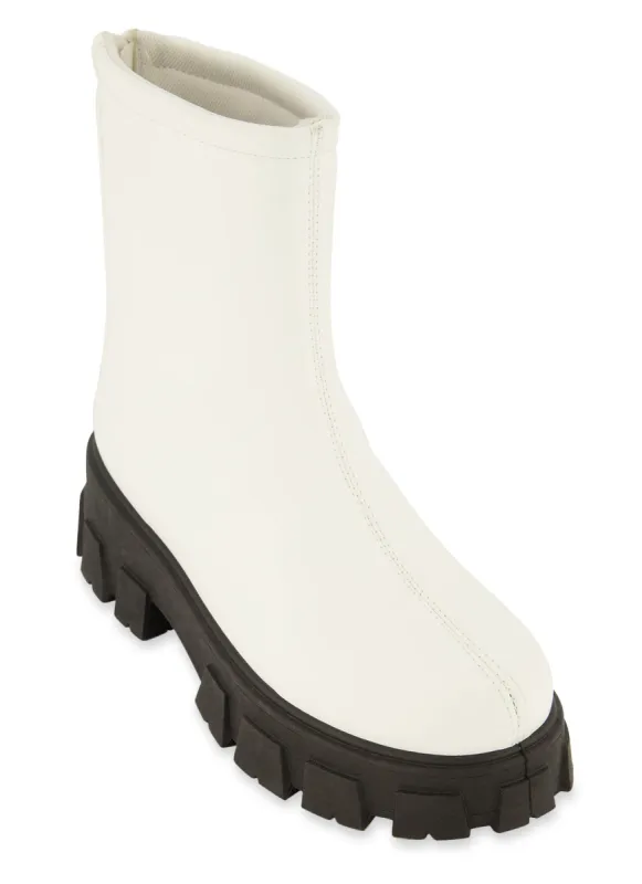 Faux Leather Zip Back Chunky Platform Booties sold by Rainbow