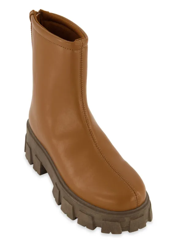 Faux Leather Zip Back Chunky Platform Booties sold by Rainbow