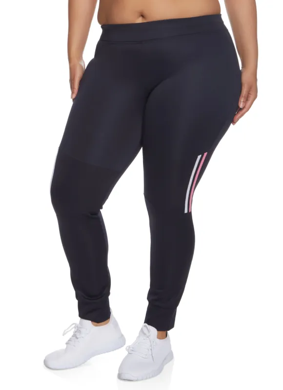 Plus Size Varsity Stripe Detail Leggings sold by Rainbow