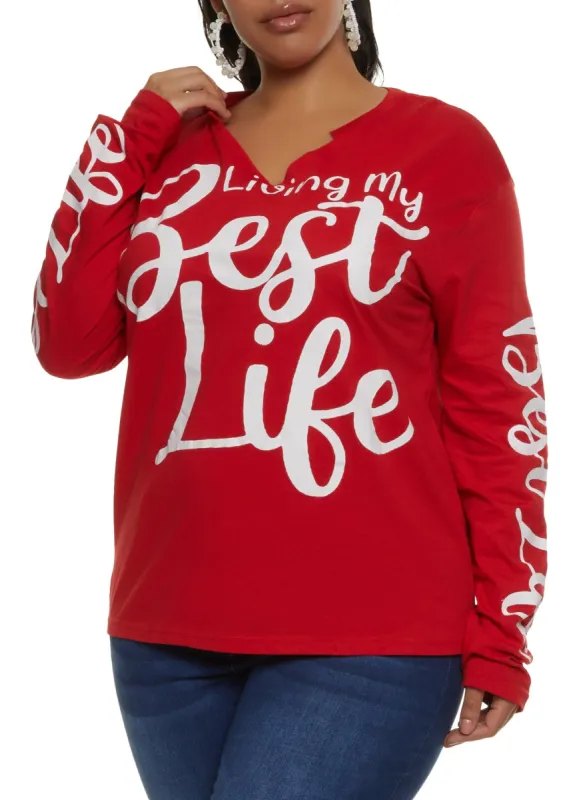 Plus Size Living My Best Life Long Sleeve Tee sold by Rainbow