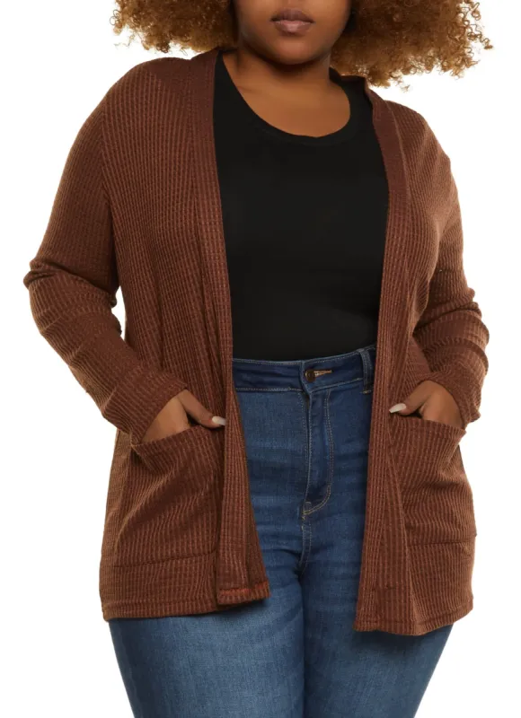 Plus Size Waffle Knit Cardigan sold by Rainbow