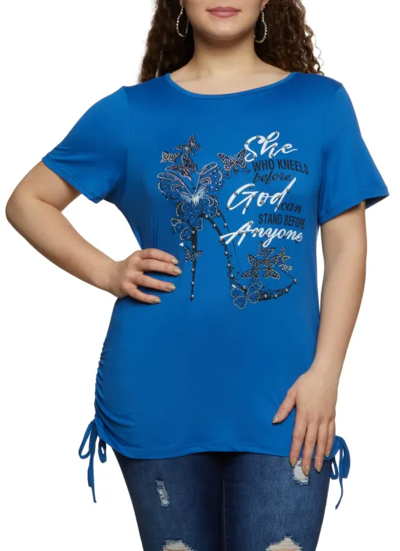Plus Size Stiletto Butterfly Studded Graphic Tee sold by Rainbow