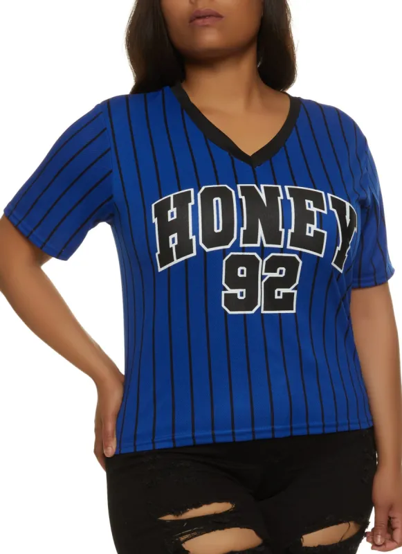 Plus Size Striped Honey 92 Graphic Tee sold by Rainbow