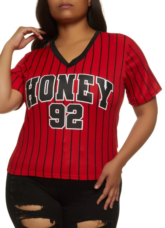 Plus Size Striped Honey 92 Graphic Tee sold by Rainbow