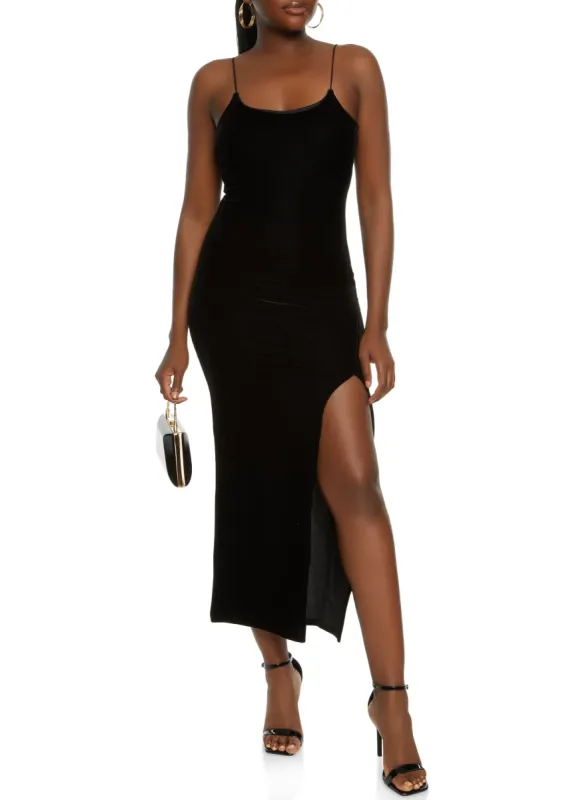 Velvet Scoop Neck Side Slit Maxi Dress sold by Rainbow