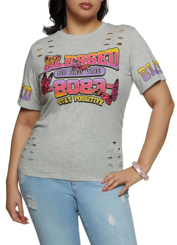 Plus Size Blessed 2023 Laser Cut Tee sold by Rainbow