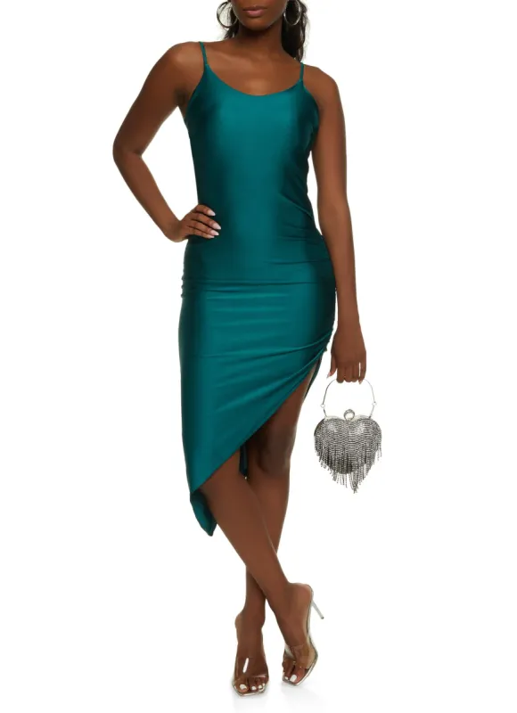 Spandex Ruched Side Asymmetrical Midi Dress sold by Rainbow