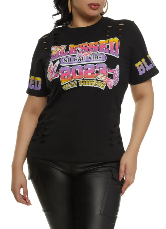Plus Size Blessed 2023 Laser Cut Tee sold by Rainbow
