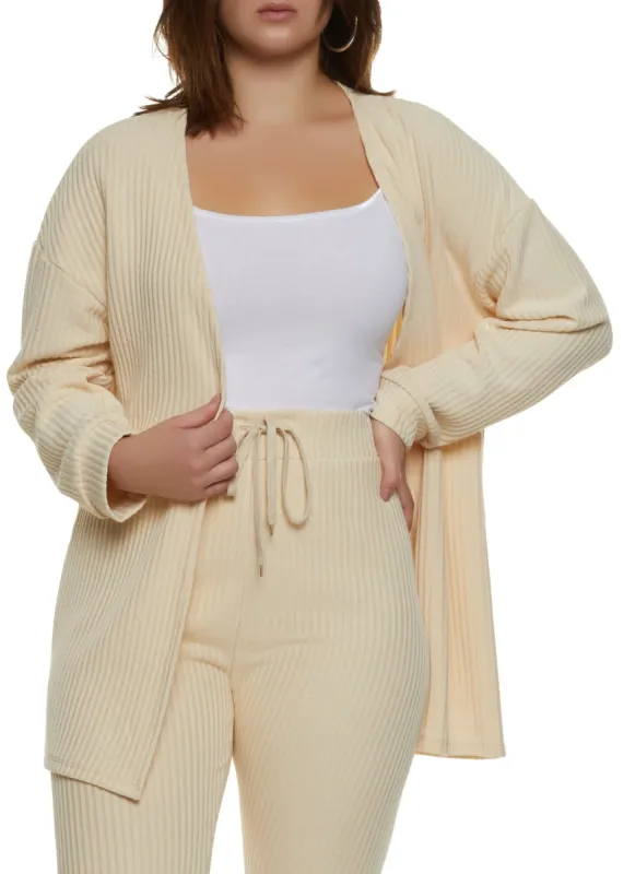 Plus Size Ribbed Open Front Cardigan sold by Rainbow