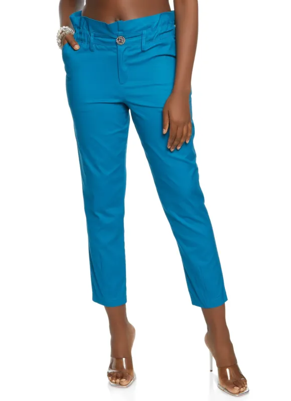 Rhinestone Button Detail Paper Bag Waist Pants sold by Rainbow