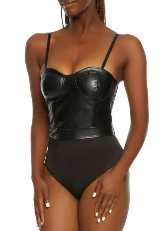 Faux Leather Corset Bodysuit sold by Rainbow