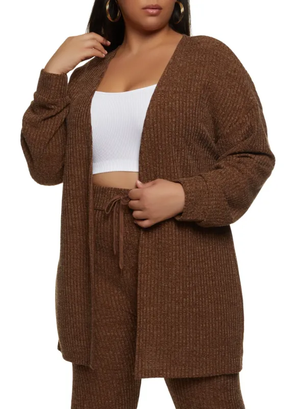 Plus Size Ribbed Open Front Cardigan sold by Rainbow